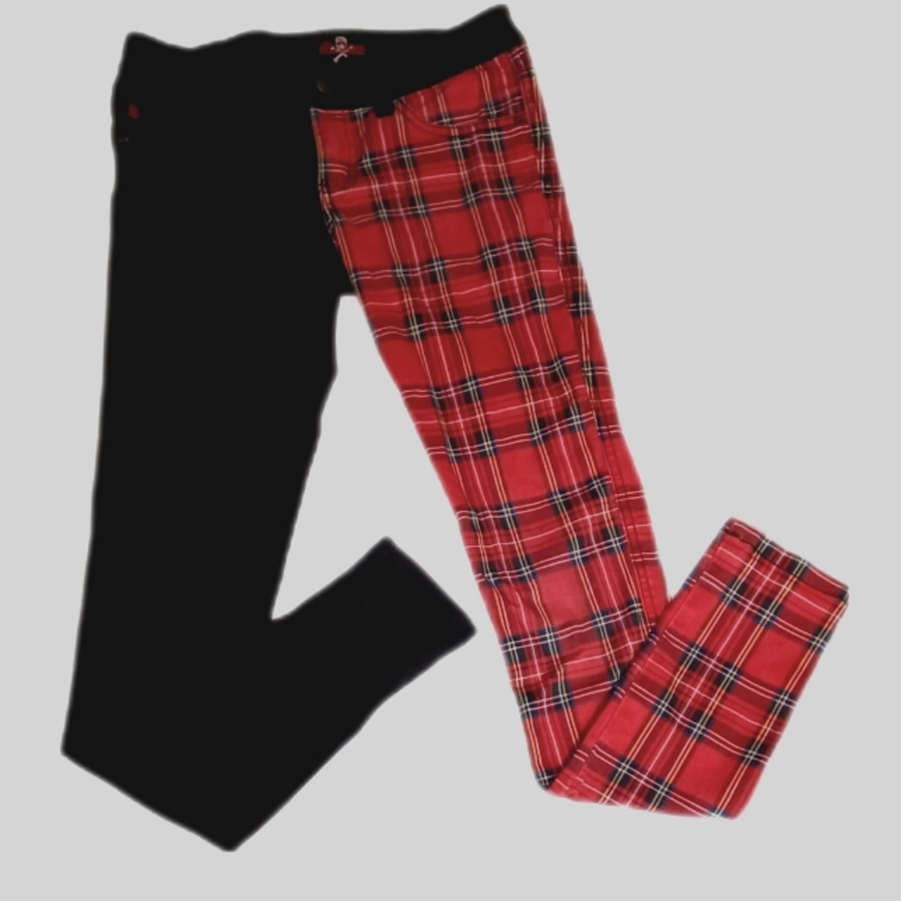 Royal Bones Black and Plaid Skinny Jeans Size 5